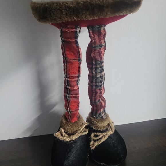 Extendable-Leg Santa Figure Rustic Fabric Welcome Hat Plaid ~18–28" Xmas Decor - Picture 4 of 13